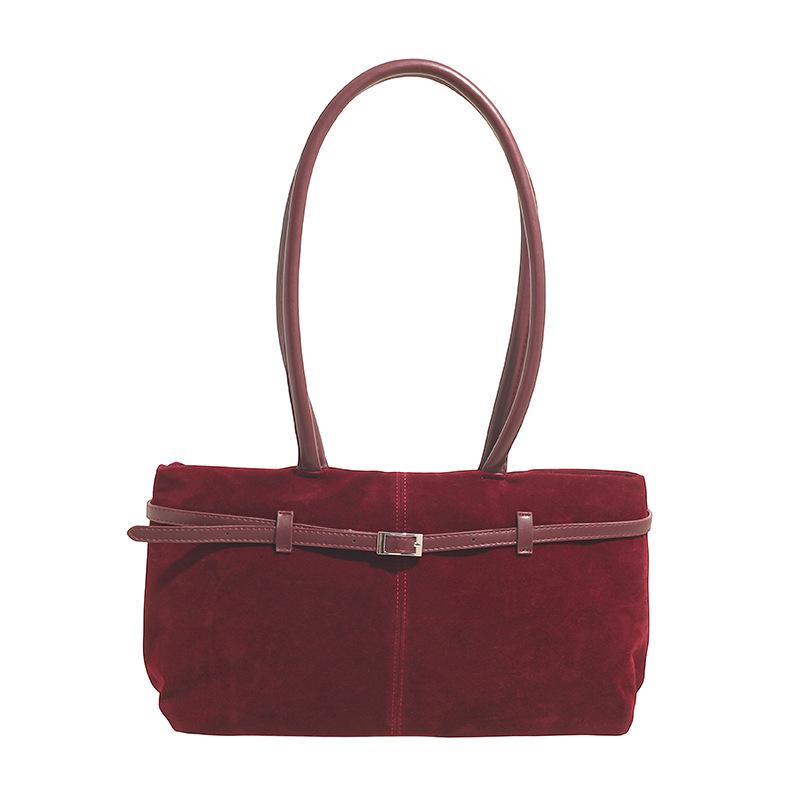 

Ретро замшевая портативная сумка-тоут женская осенне-зимняя новая модная универсальная матовая сумка на плечо подмышку красный