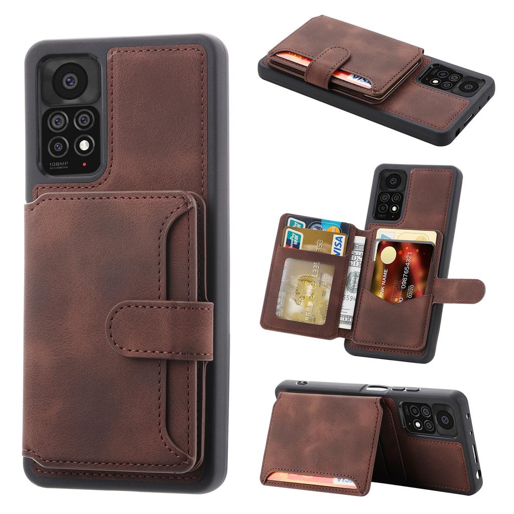 For Xiaomi Redmi Note 11 4G (Qualcomm)/Note 11S 4G RFID Blocking Phone Case Kickstand Wallet Leather+TPU Cover