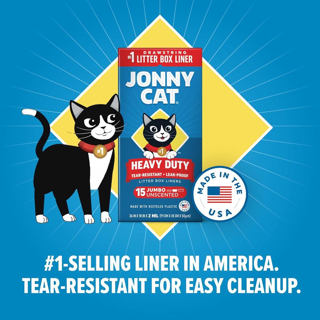 Litter Box Liners: Heavy Duty - Tear Leak Resistant - Drawstring Close - Jumbo 15 Count