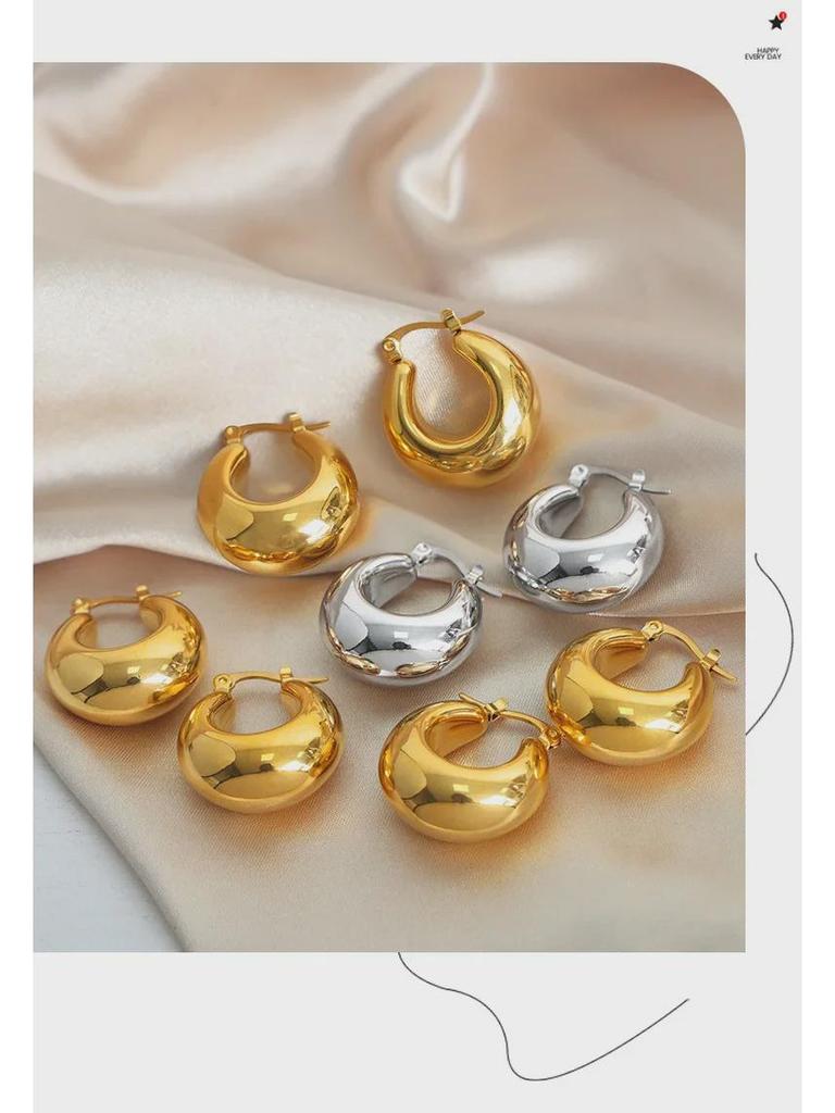 Versatile Geometric Gold-Plated Arc Earrings in Titanium Steel