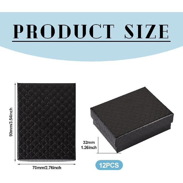 Craftdady 12 vnt. juodos mažos papuošalų dėžutės su deimanto raštu, kartoninės popierinės dovanų dėžutės su dangteliais, karoliukų pakabukai, auskarai, žiedai, tuščios vitrinos dėžutės