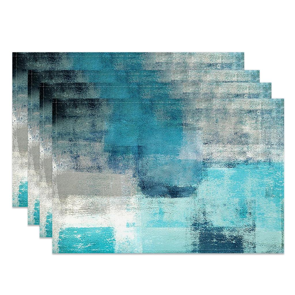 Blau-Graues Ombre Kunst-Tischset Set of 4 Modern Abstrakt Geometrische Blöcke Tischmatten 12x18 Zoll für Küchen-Esstisch-Dekoration Hitzebeständig Wasser