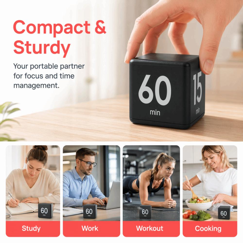 Schwerkraftsensor Flip Timer Schwarzer Roter Würfel Timer Countdown Timer Kochen Lernen Training Büro