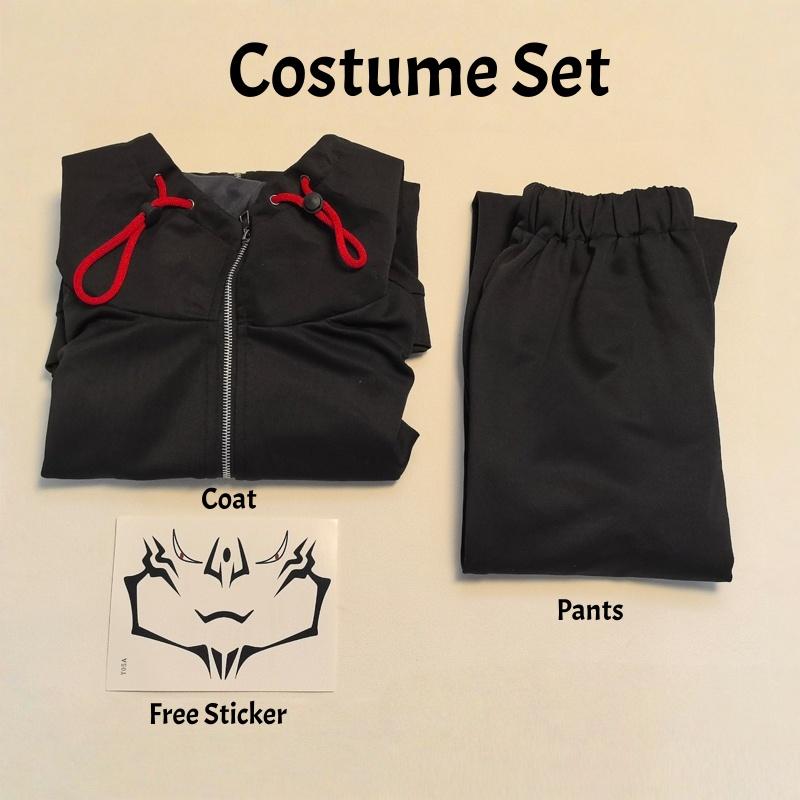 Set Costume Cosplay Yuji Itadori con Parrucca Giacca Nera Felpa Uniforme Anime Abbigliamento Sportivo Halloween Unisex