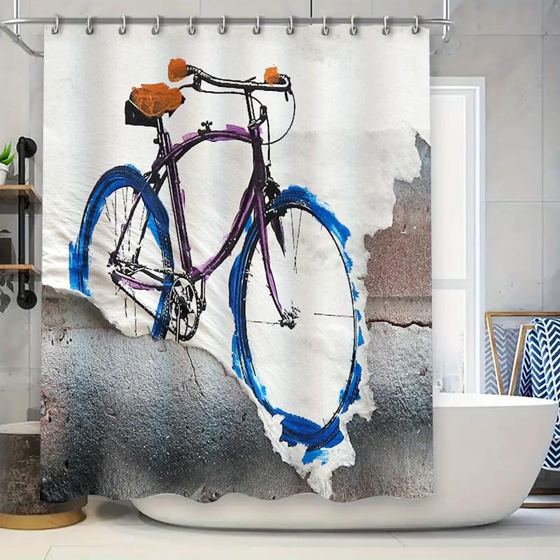 

Vintage Bicycle Shower Curtain Retro Cycling Wall Art Bathroom Decor Rustic Farmhouse Washable Fabric Liner W60H190(CM)-1 Pcs