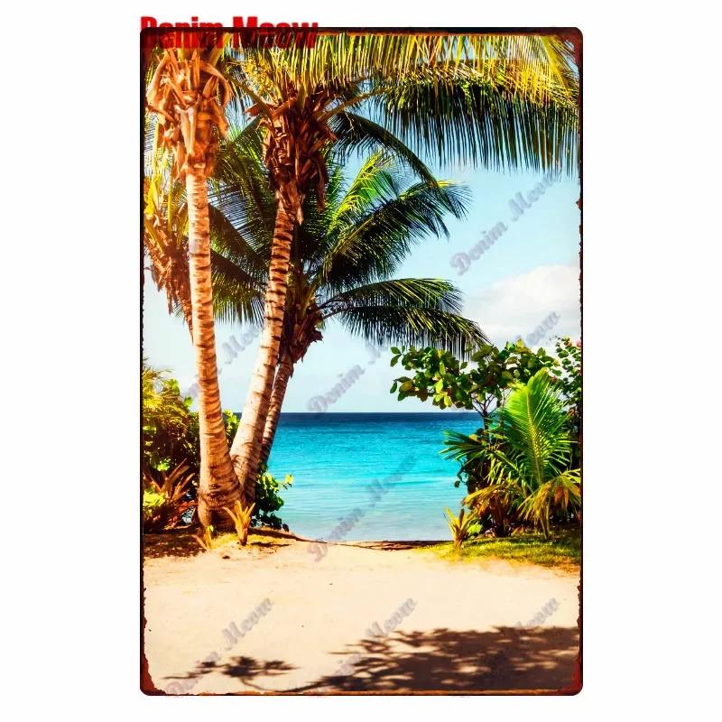 Beach Metal Tin Sign, Vintage Summer Beach Plates, Relax Wall Sign, Pool Tiki Bar Pub Seaside Ocean, Happy Place, Decor WY161