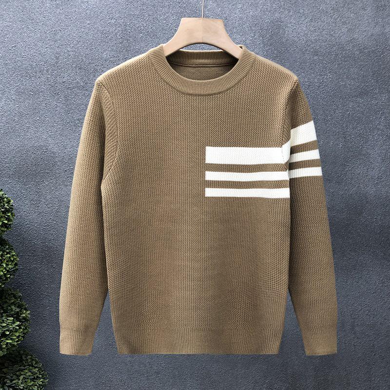 Men s Versatile Round Neck Sweater - 2025 Autumn/Winter Thick Knit Top 3XL хаки