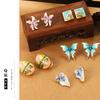 Natural Pearl Flower Oil Drop Earrings Oil Painting Series Enamel Geometric Butterfly Earrings Jewelry Niche Fashion Women