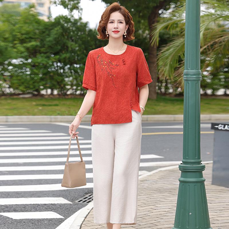 2026 New Summer Cotton & Linen Maternity Set: Stylish Short-Sleeve T-Shirt for Women, Middle-Aged & Elderly