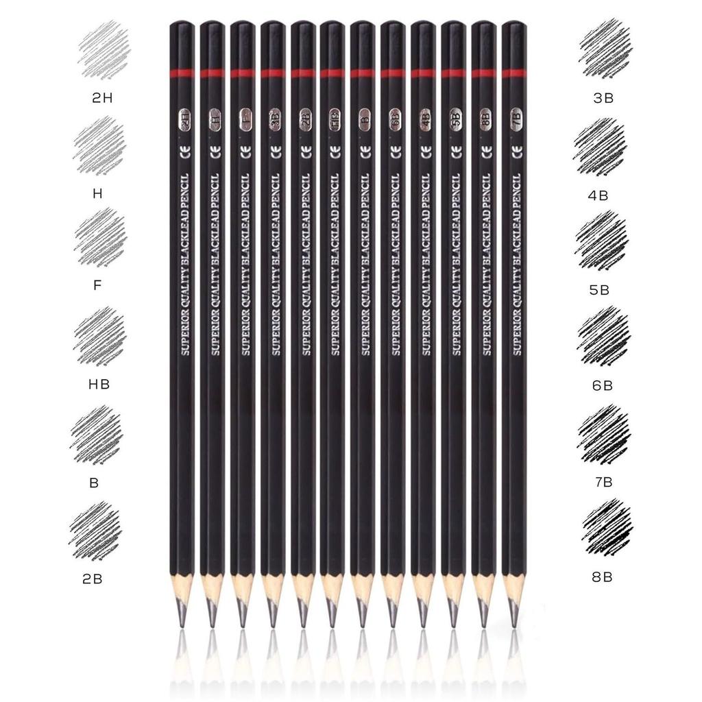 Professionelles Schattierungs- & Zeichenstift-Set - (12 Bleistifte) Schwarze Skizzenstifte in 12 Farbtönen für Künstler