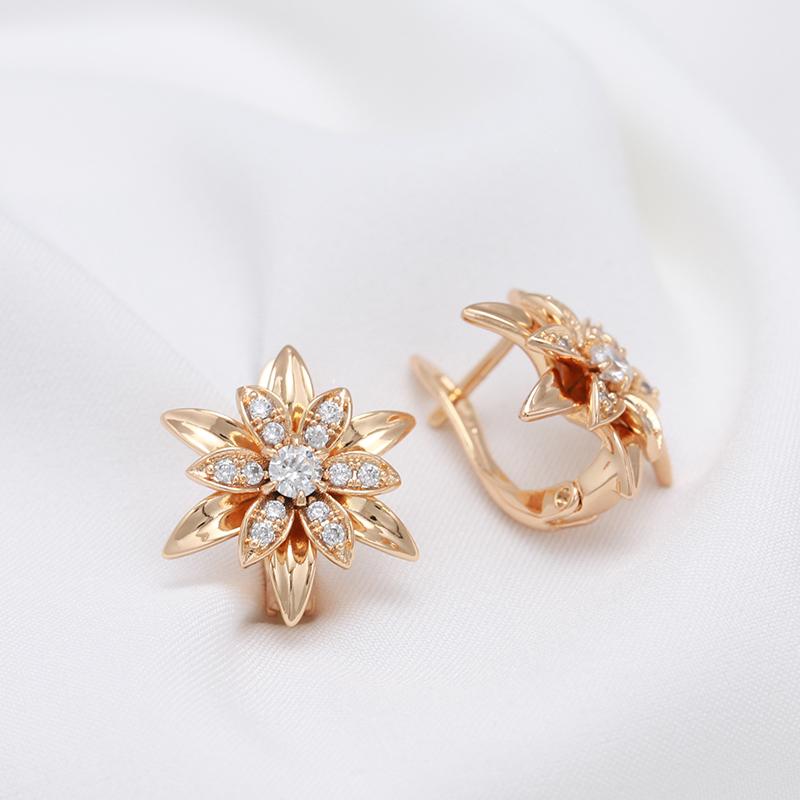 New  Rose Gold Sexy Earrings Unusual Metal Flower Natural Zircon Women'S Earrings Party Girls Exaggerated Jewelry