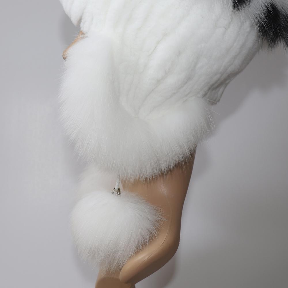 Elastické Pletené Čepice z Králičí Rex Fur Handmade Čepice z Pravé Kožešiny s Liščími Ušima Pravá Kožešina Sněžná Čepice Kukly pro Ženy Designérská