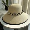 Sommer-Sonnenhut mit breiter Krempe, geflochtenem Seildekor, Strandhut, UV-Schutz, größenverstellbar, Schweißbänder, Damen-Strohhut