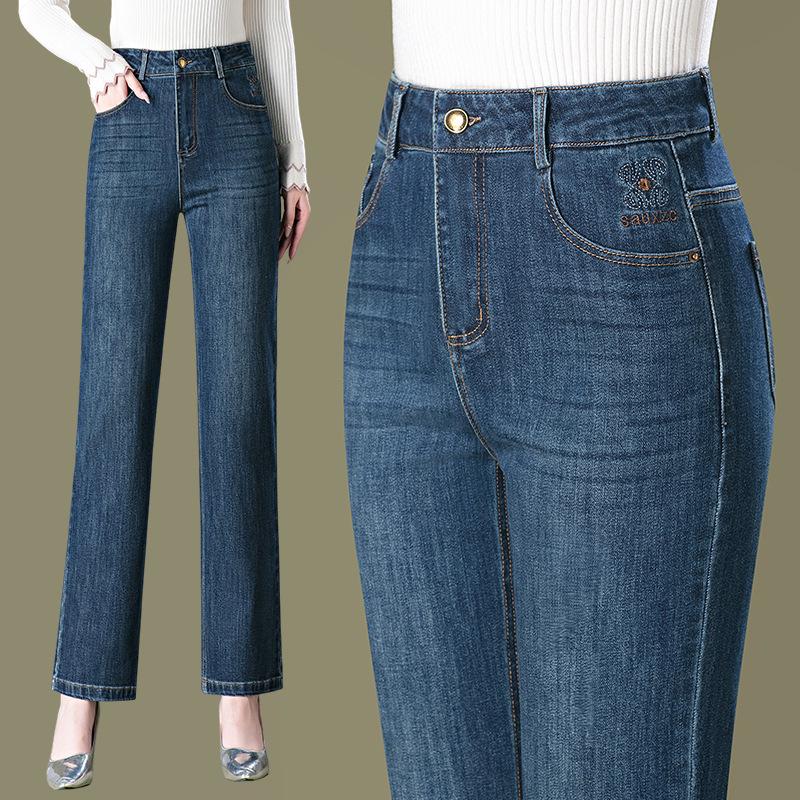 1095 Embroidered Straight-Leg Mom Jeans for Middle-Aged Women - Wide-Leg, Loose Fit, Perfect for Autumn