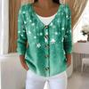 Damemote Langermet Christmas Snowman Snowflake Print Jakke Cardigan