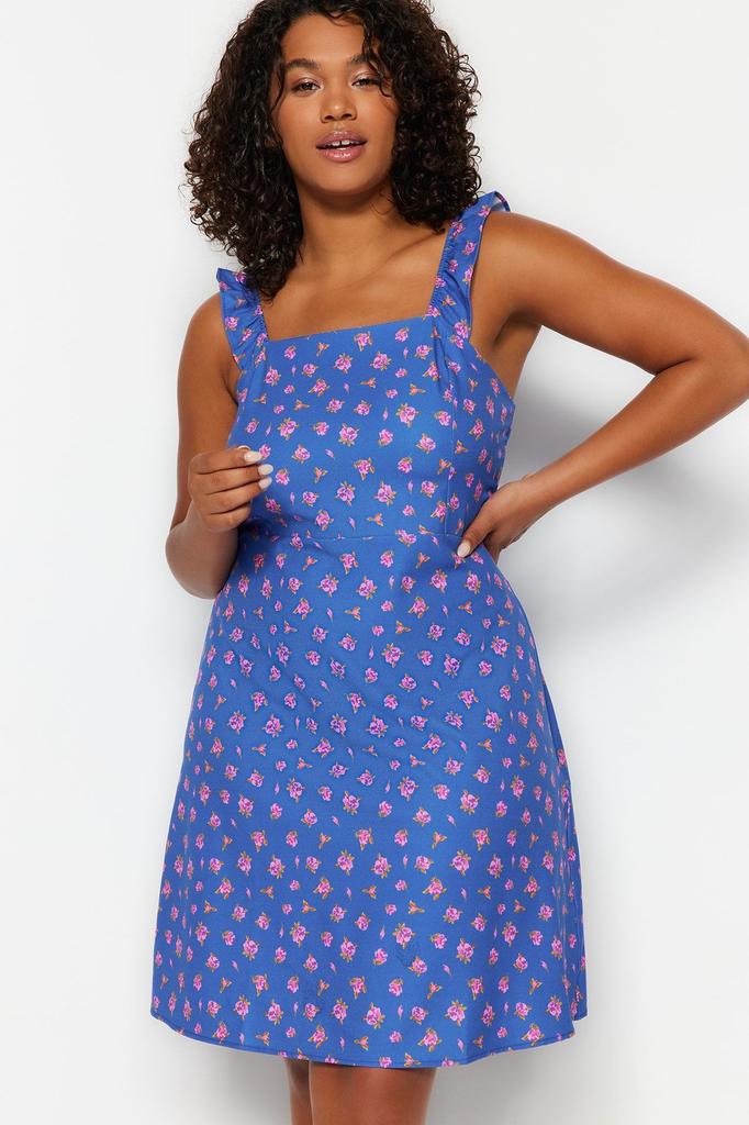 Women's Style Plus Size Multicolored Floral Mini Woven Dress