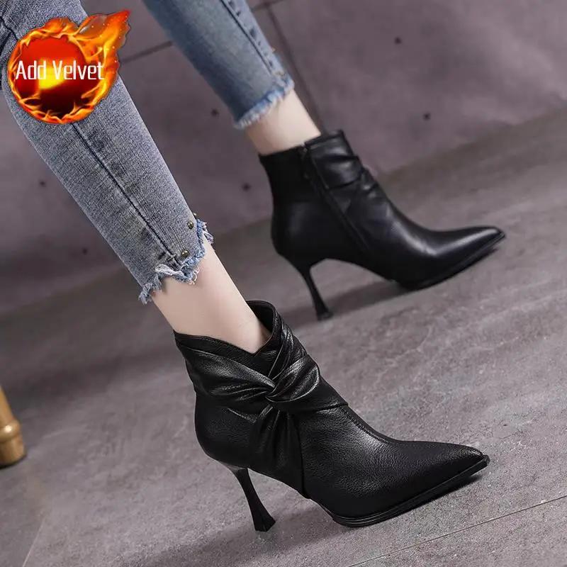 Fashion Booties Retro Style Stiletto Heel Plain Sale Large Size Warm Ankle Boots for Women High Quality Fashion 2025 Woman Short Shoes