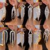European and American Full Diamond Geometric Square Long Fringed Stud Earrings Niche Earrings Bride Earrings Women