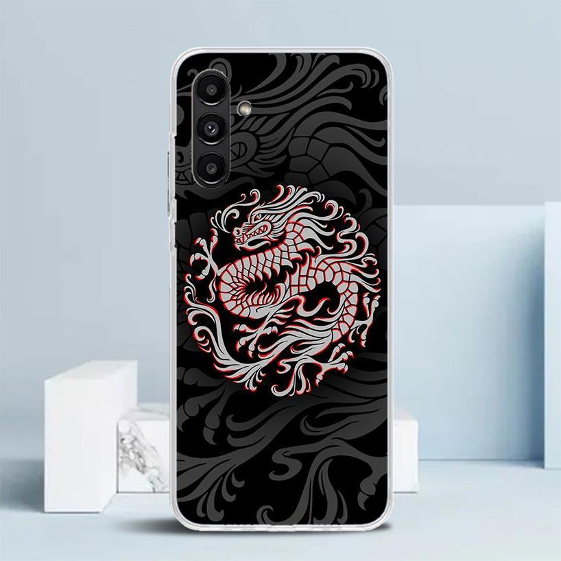 Funda de Teléfono con Tatuaje de Dragón Oscuro Japonés Para Samsung Galaxy A17 A37 A57 A16 A15 A14 A13 A56 A55 A54 A53 A36 A35 A34 A33 A26 A25 A2