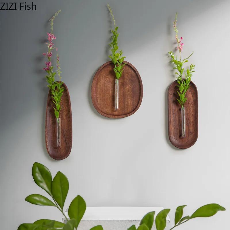 Creative Wall Mounted Wooden Vase Plant Pots Living Room Decoration Background Wall Hanging Flowers Arrangement Flower Vase