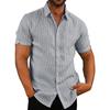 Summer Slit Short Sleeve Striped Shirt Men Plus Size Casual Clothing Mens Lapel Button Up Pocket Loose Shirts
