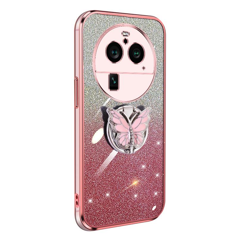 Applicable oppoFINDX7 mobile phone case A3Pro electroplating a57 glitter gradual change A78 butterfly bracket k12 protective case