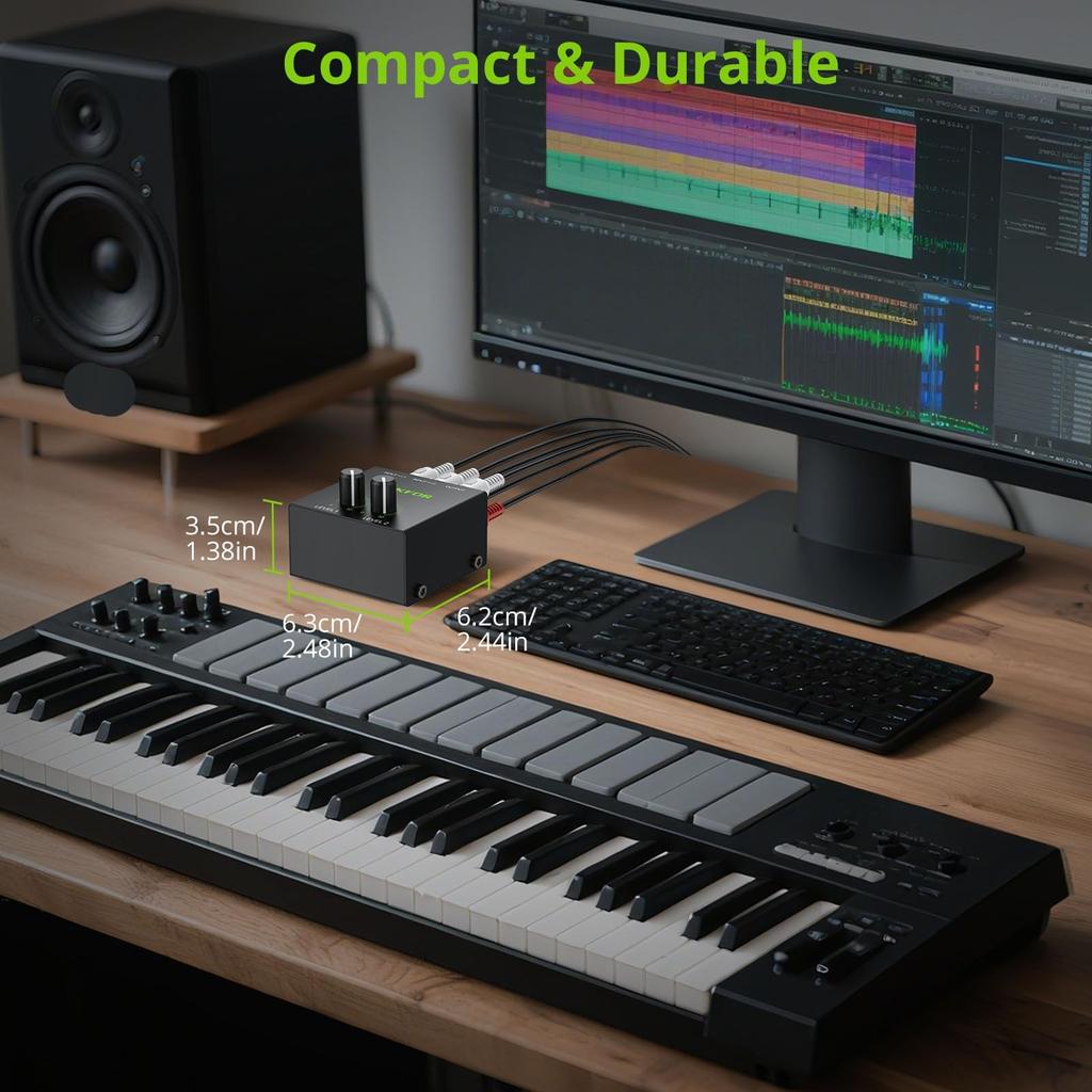 LiNKFOR Audio RCA Mini Stereo Mixer with Volume Metal Japanese Instruction Manual Included Mixer, 2-Channel Control, Gold-Plated Terminals, Case,