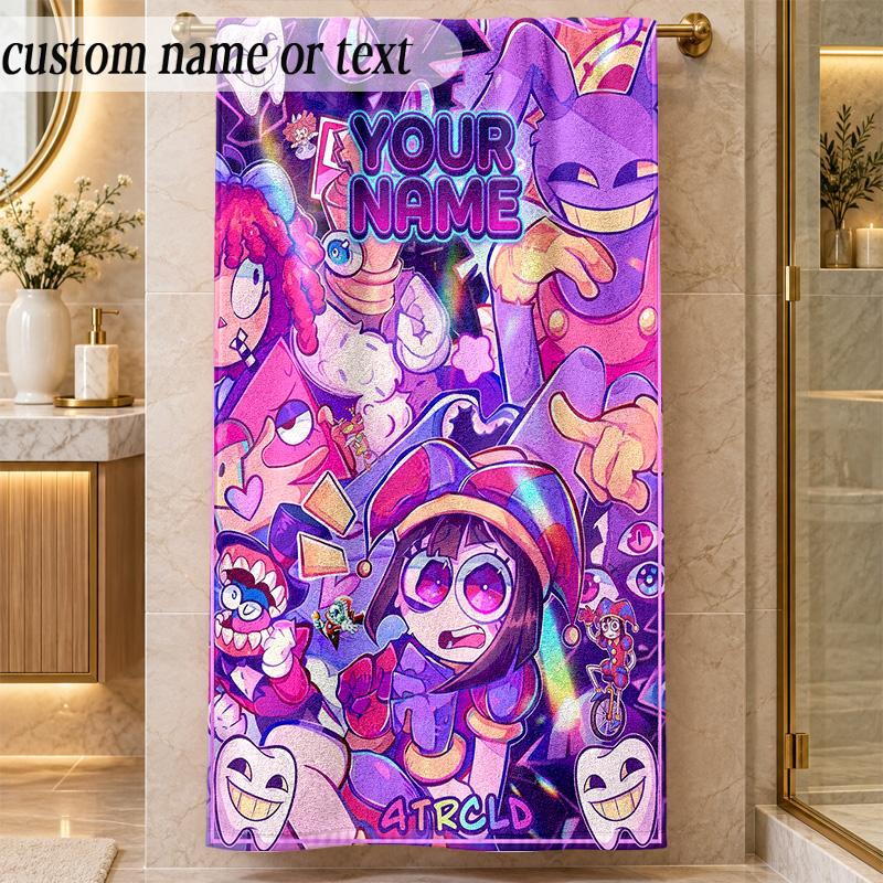 Strandtuch The Amazing Digital Circus Benutzerdefinierter Text mit Namen Personalisierbares Weiches Handtuch für Strand Pool Innenbereich Hausdekoration Geschenk 70cmx140cm(27x55inch) purple