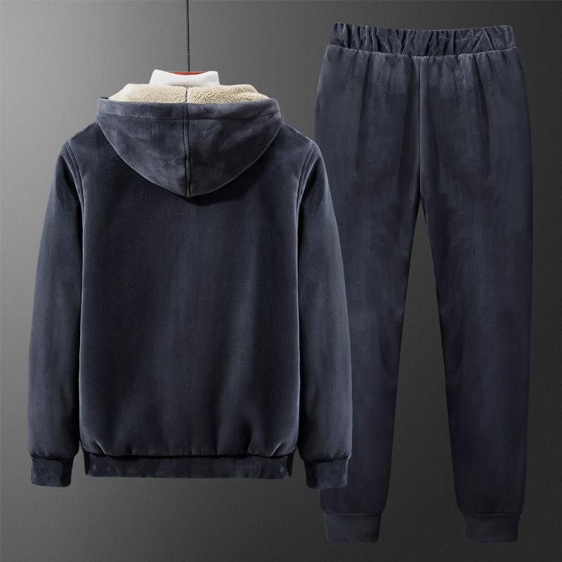 Winter Silver Fox Fleece Jacket Men's Fattened Plus Size Sweater Set Fleece Thickened Warm Lamb Fleece Sportswear Men's