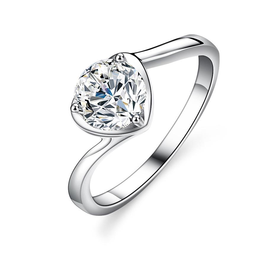S925 Sterling Silver Moissanite Twisted Heart Ring for Women - Simple & Cute Jewelry Accessory Size 6