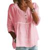 Loose Fit V Neck Casual Shirt Women 3 4 Sleeve Lace Splicing Top Solid Color Breathable Blouse