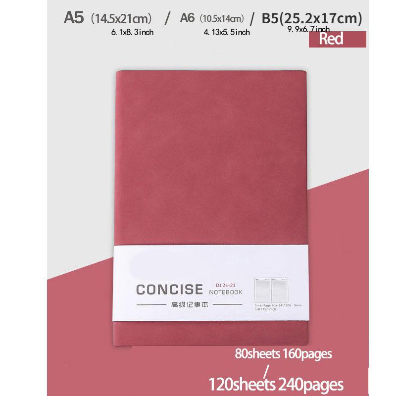 

Утолщенный блокнот A5 A6 B5 из ПУ кожи для бизнеса, из овчины, студенческий канцелярский блокнот в линию, ежедневник, блокнот, журнал A6 160pages темно-красного