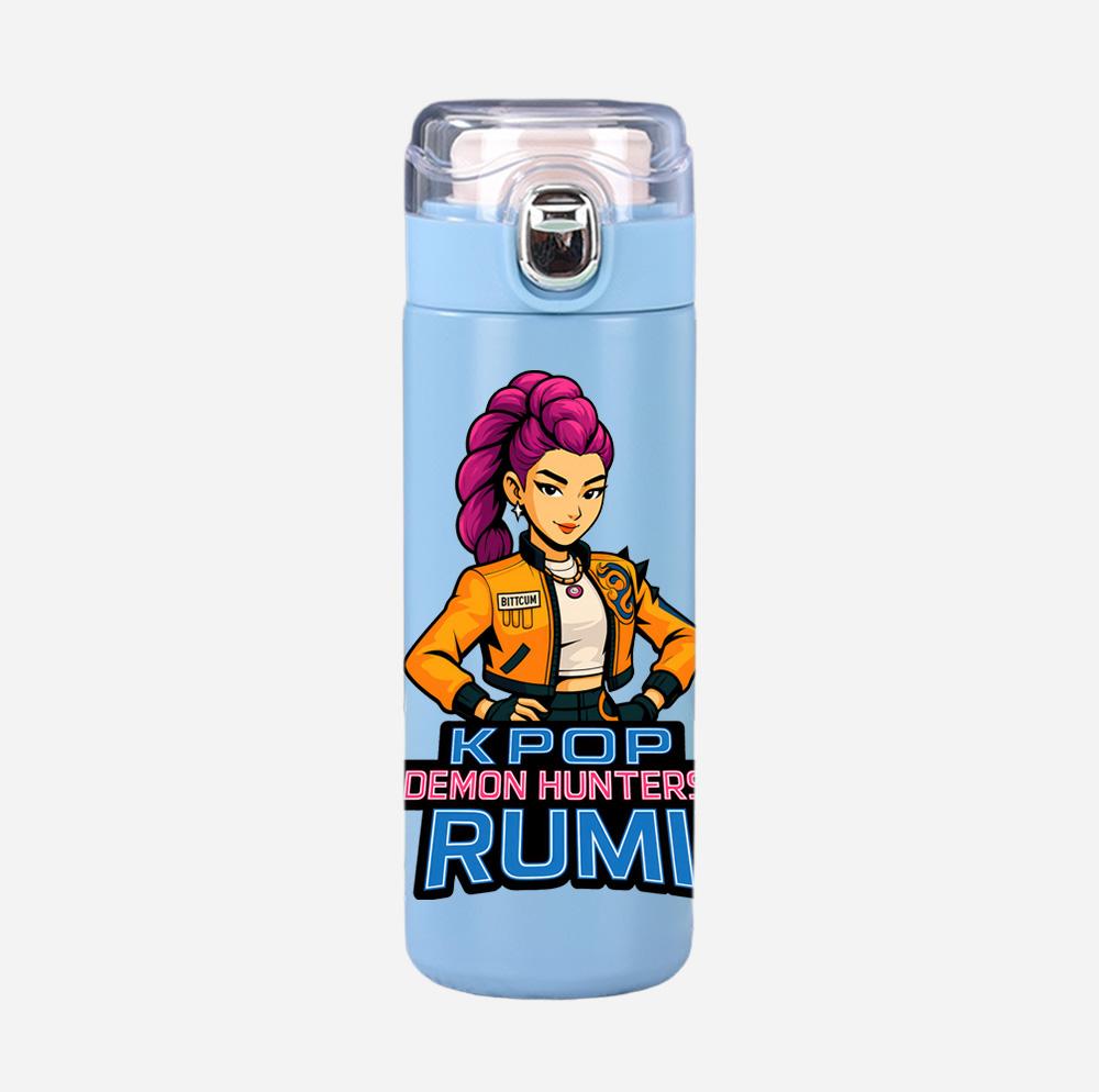 Anime K-Pop Demon Hunters Printed Thermos Cup Portable Stainless Steel 400Ml Water Bottle Leak Proof Camping Water Cup Kid Gift