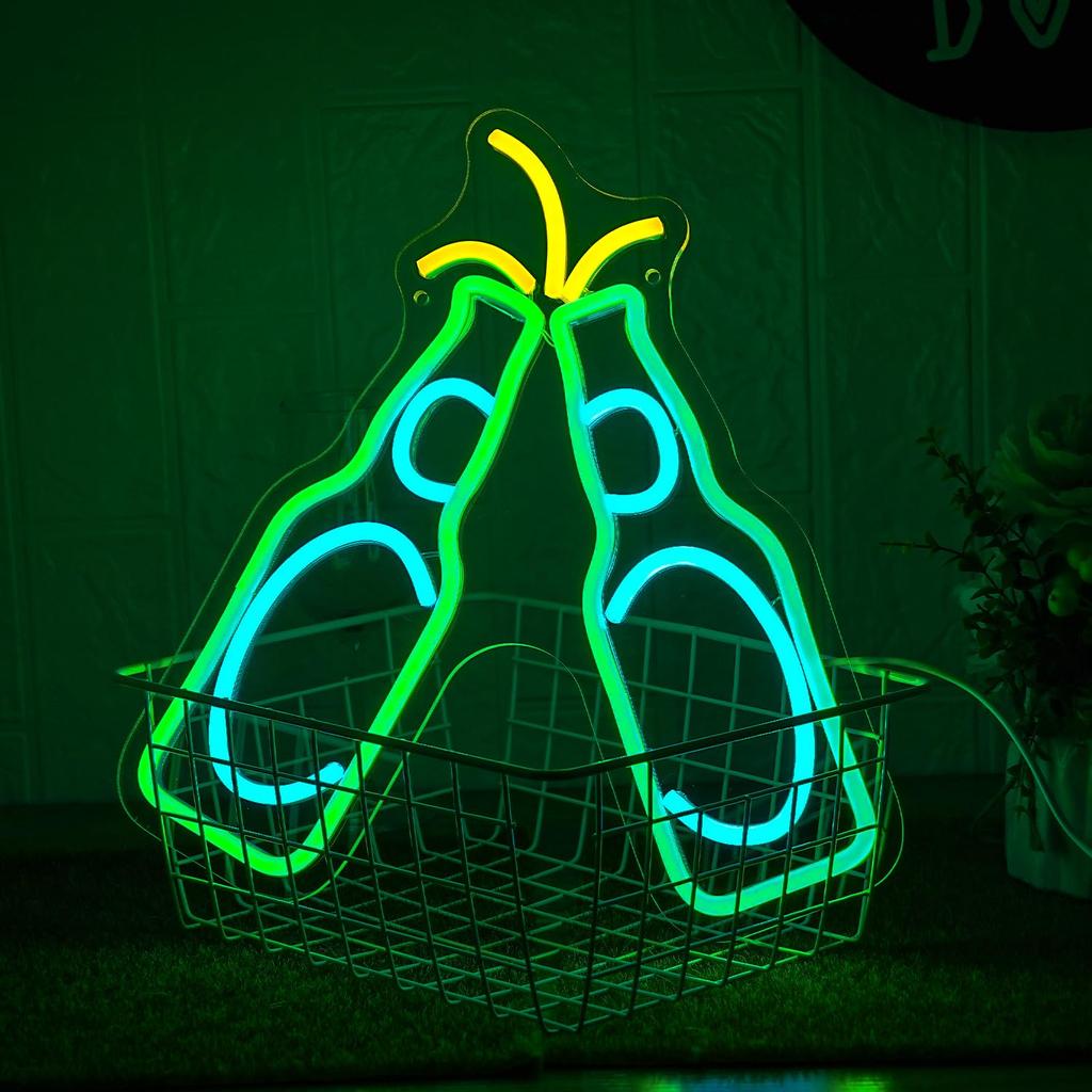 Alkkign Beer Neon Light Up Bar Green Cheers Neon USB Powered Neon Bar Sign for Wall Bar Sign for Home Izakaya Man Cave Party Sign, Sign, Sign, Decor,