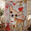 Chihuahua Love Heart Art Flannel Throw Blanket, Vintage Painting Dog Print Soft Lightweight Blanket for Sofa Bed, Nap Blanket, Dog Lover Gift
