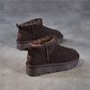 Johnature Cow Suede Thick Soled Snow Boots Versatile Thick Plush Warm Women's Slip-on Short Boots