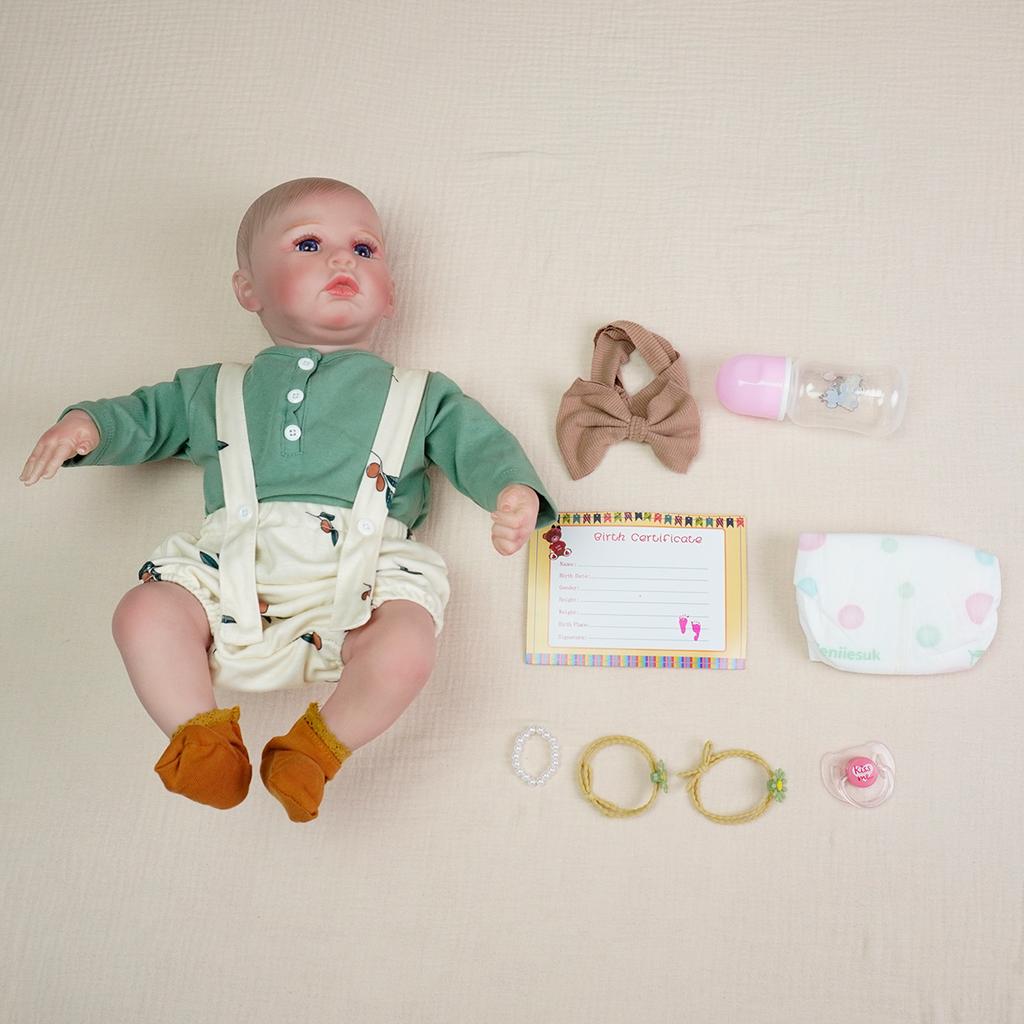 Realistic And Cute Newborn Doll With Open Eyes, Handmade Lifelike Newborn Doll A Gift For 3-Year-Old Children Soft Fabric Body