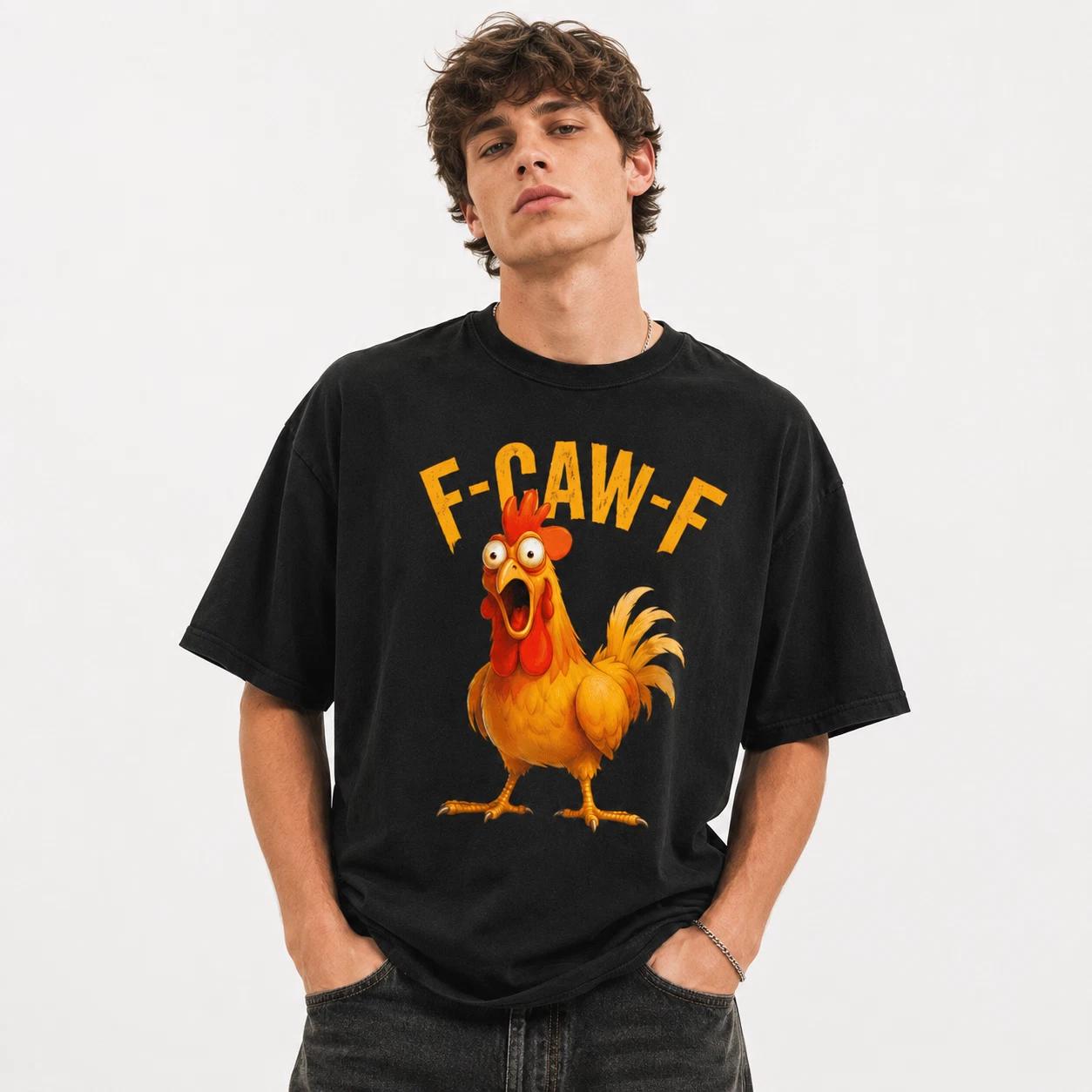 Chicken Pattern with  F-CAW-F  Text Print, Funny And Humorous Design T shirt XXXXL