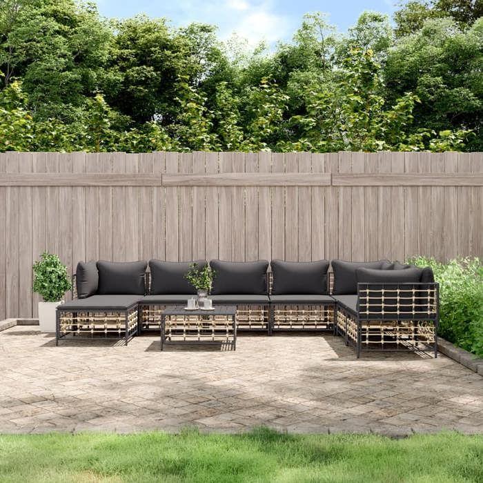 VidaXL Salon de jardin 9 pcs avec coussins anthracite résine tressée, ensemble de salon, ensemble de salon d'extérieur, 3186793