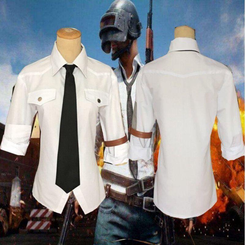 Playerunknown s Battlegrounds Pubg Men s Shirt Full Set Cosplay Costume Shirt + Tie + Leather Cufflinks S