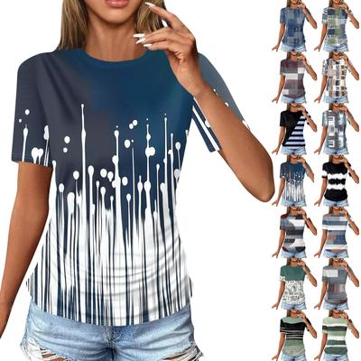Women's T Shirts Fashion Casual Tops Round Neck  Short Sleeve Printed Tunic