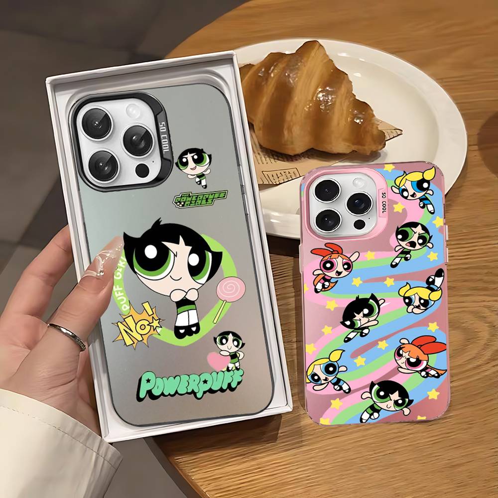 Cartoon Powerpuffs Girls Phone Case For IPhone 16 15 14 13 12 11 Pro Max X XR XSMAX 8 7 Plus Matte Shockproof Back Cover
