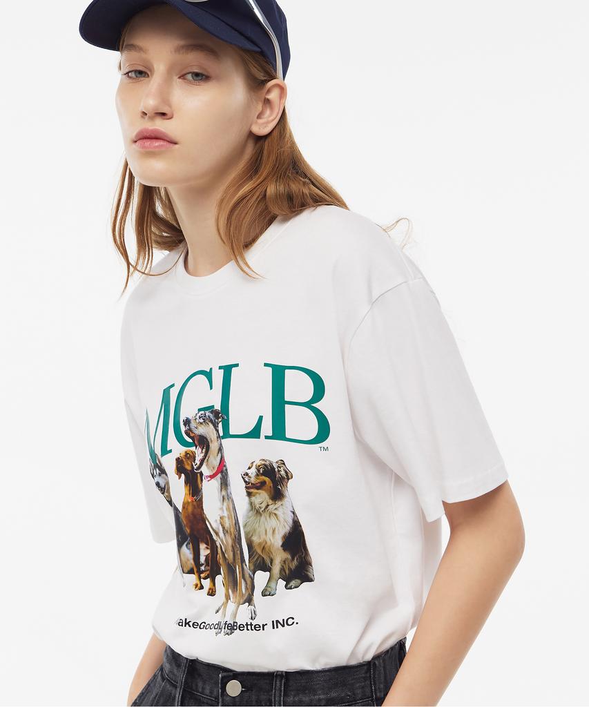 MATCHGLOBE Dog Print Oversized Tee (White)