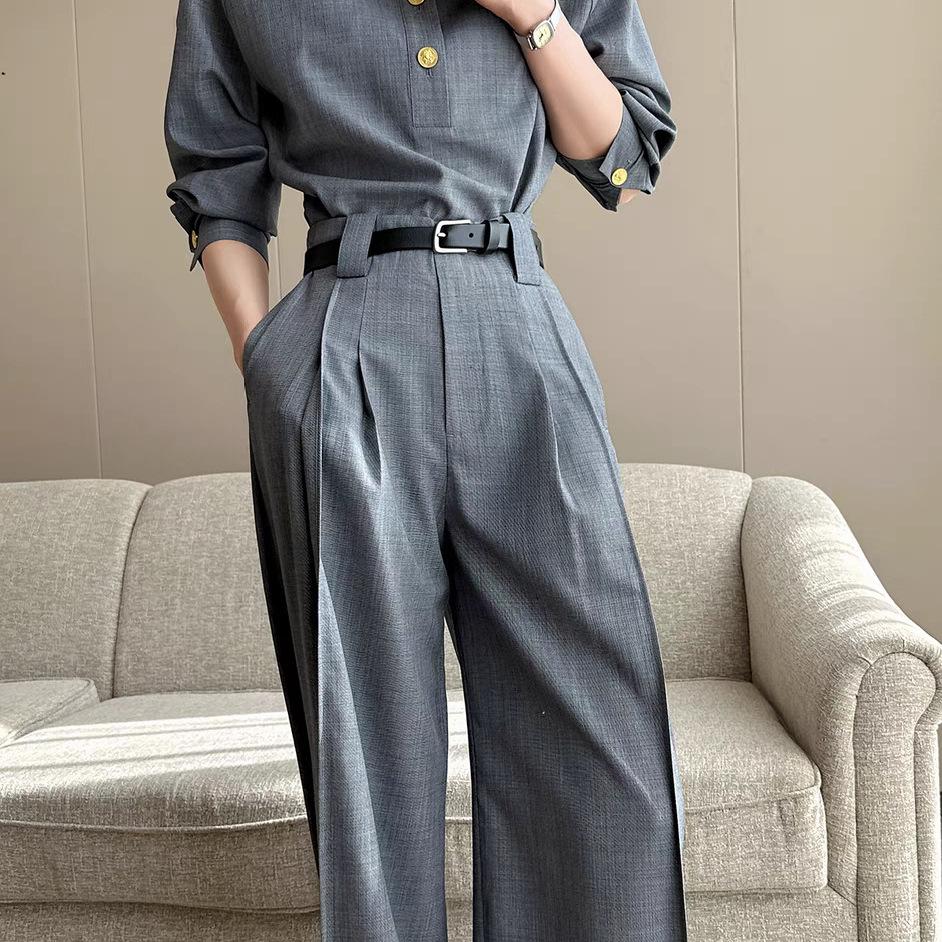 High-waisted Casual Slimming Wide-leg Grey Suit Pants for Women In Spring and Autumn