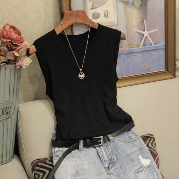 Camiseta interior de verano con cuello redondo para mujer, tirantes anchos, interior fino, sin mangas, de punto, de color liso, exterior, chaleco de poliéster