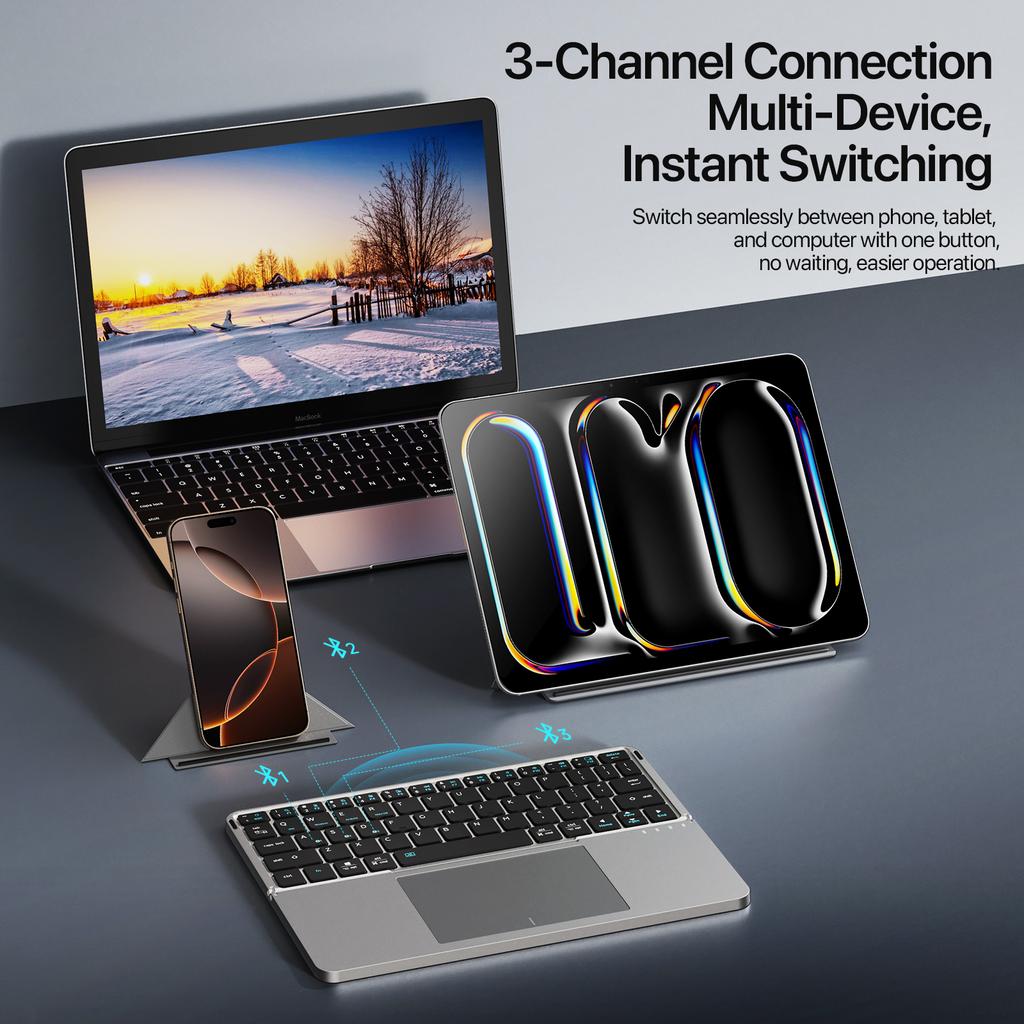 DUX DUCIS Foldable Bluetooth 5.0 Keyboard with Touchpad & Phone Holder For Phones Tablets PC iOS Android Windows Mac