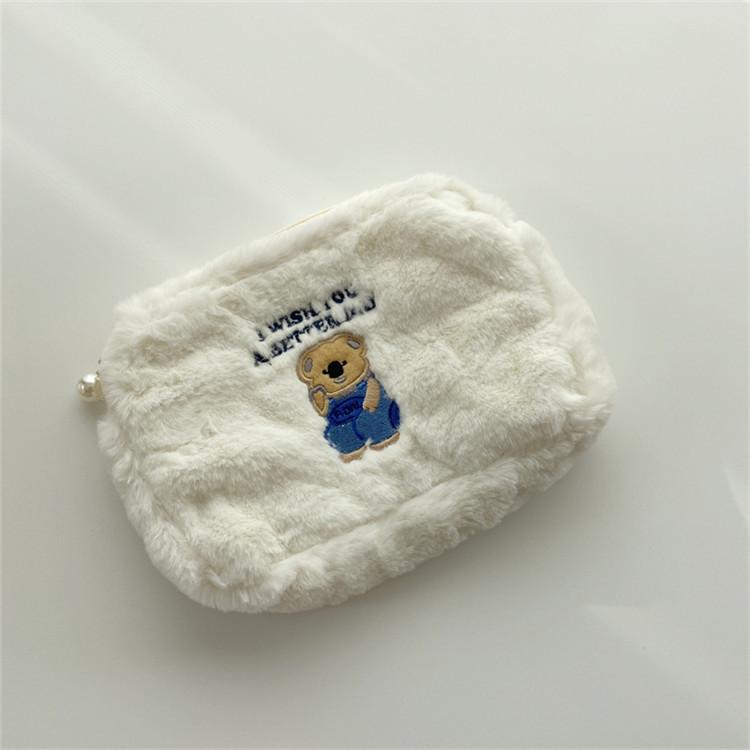 Мягкая плюшевая мультяшная вышивка косметичка кошелек для монет для девочек корейский стиль средний размер холщовая подкладка White Bear
