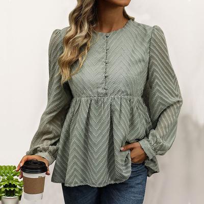 Herbst Damen Übergröße Einfarbig Langarm Jacquard Hemd