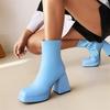 B5/Dámské krátké kozačky na vysokém podpatku Podzim a zima Nová barva Candy Nepromokavá platforma Velké kozačky na silném podpatku