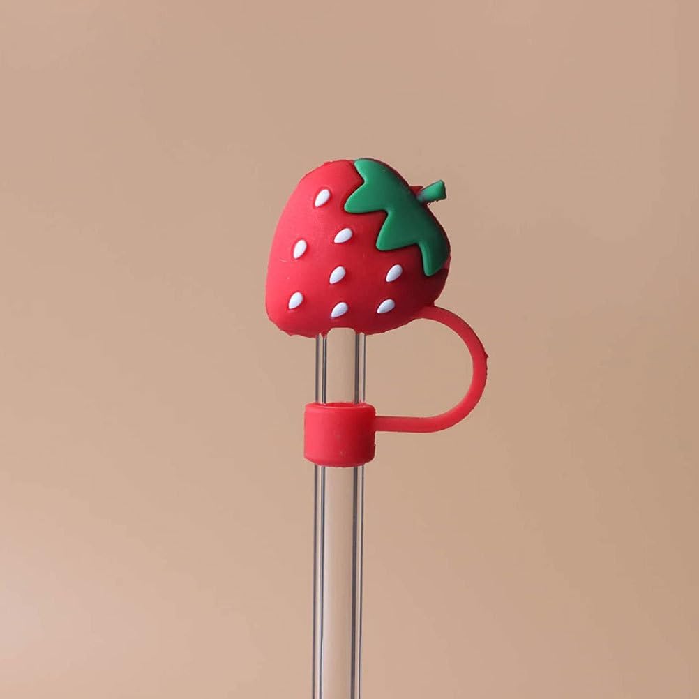 

HOMSFOU 20 Pcs Strawberry Straw Plugs Cup Straw Cover Plug Reusable Straw Toppers Straw Covers Caps Drinking Straw Tip Strawberry Straw Cover Straw